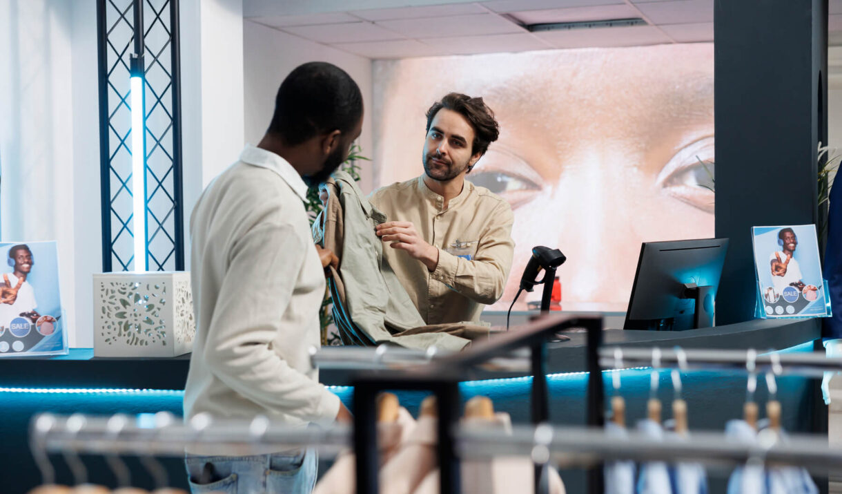 store cashier talking with customer 2024 02 09 19 40 56 utc